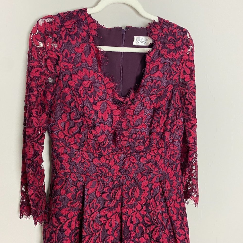 Eliza J Fit & Flare Lace Floral Dress Pockets Womens 8 Long Sleeve - Picture 4 of 7